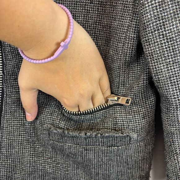 Womens MNG Casual Tweed‎ Asymmetrical Blazer Metal Zippers Pockets Raw Hem Small - Picture 4 of 13